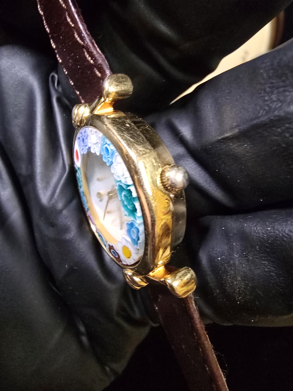 Vintage Orvis Floral Millefiori Dial Gold-Tone Quartz Watch - Picture 2 of 5